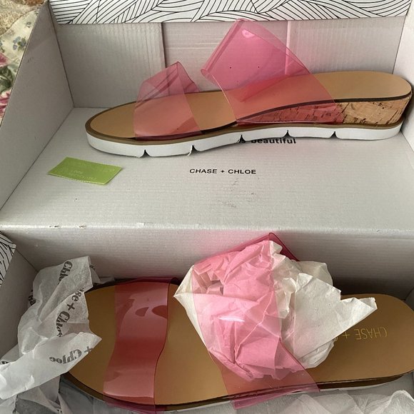 Chase & Chloe Fuchsia Clear Sandals - Picture 1 of 2